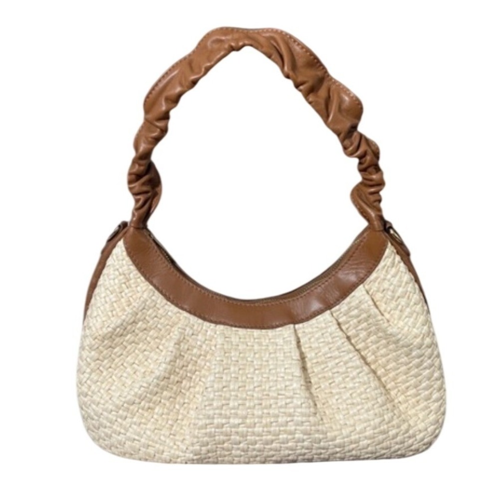 Valentina Fiore Leather/Straw Hobo Bag Woven Made in Italy Coastal Summer Chic - Picture 5 of 11